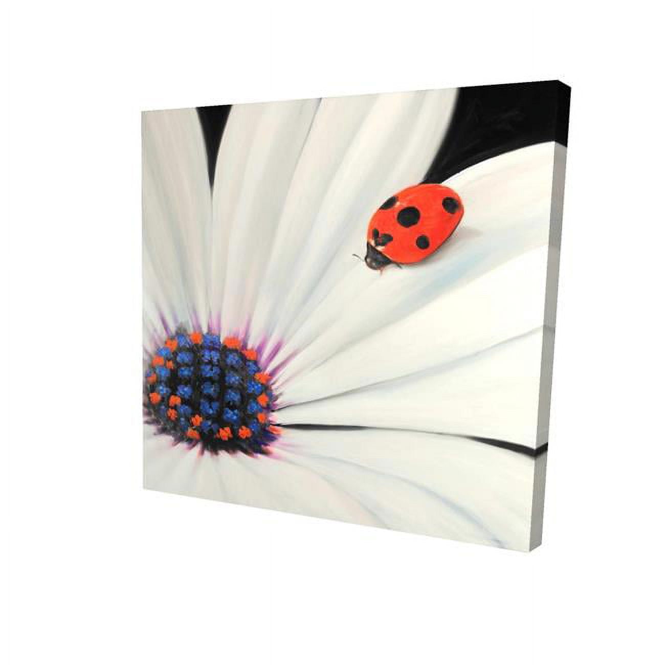 32 x 32 in. White Daisy & Ladybug-Print on Canvas