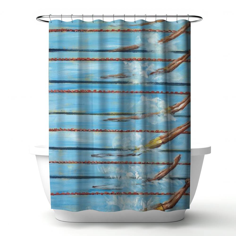 4240-7174-SP22 71 x 74 in. Olympic Swimmers Blue Man Cave Shower Curtain - Home Decor
