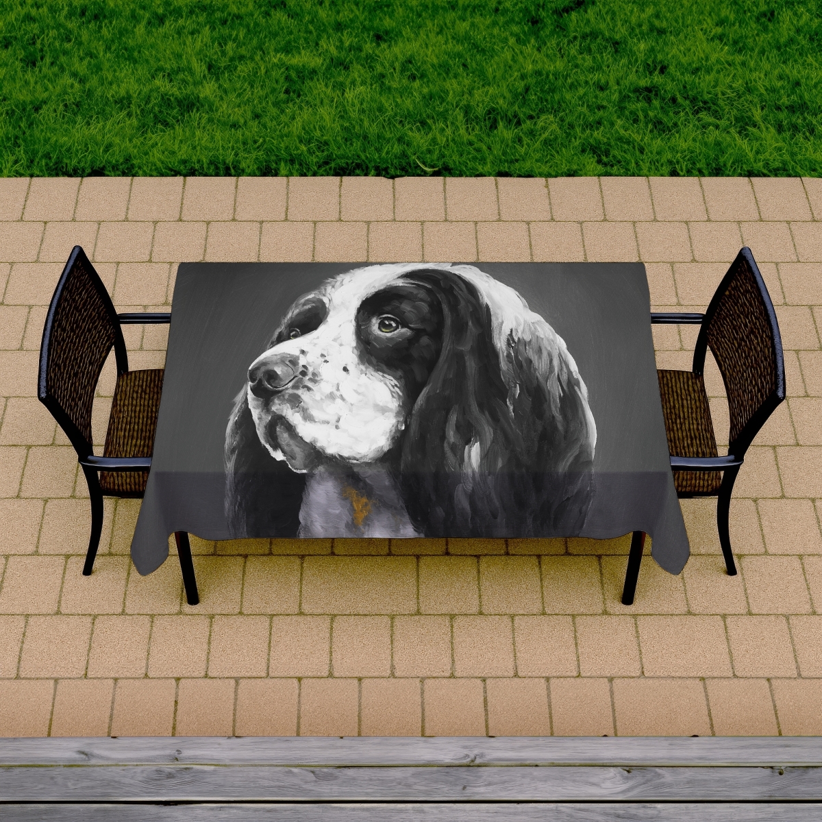Picture of Begin Home Decor C1TCLRGEWXFLFT 58 x 102 in. Gray Pets Tablecloth - English Springer Spaniel - Indoor & Outdoor