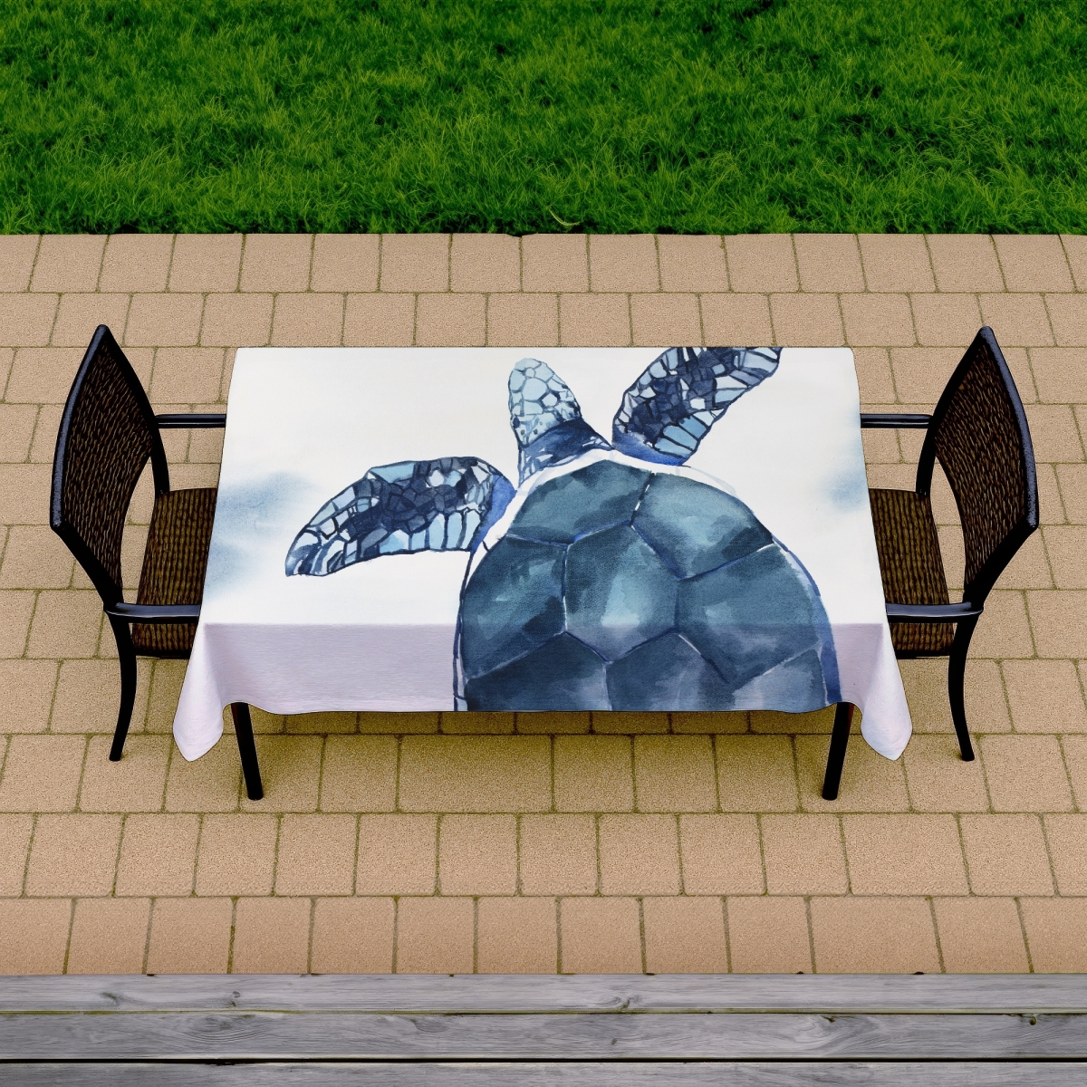Picture of Begin Home Decor C1TCLRGEP8NU6C 58 x 102 in. Watercolor Blue Turtle Tablecloth - Indoor & Outdoor Decor