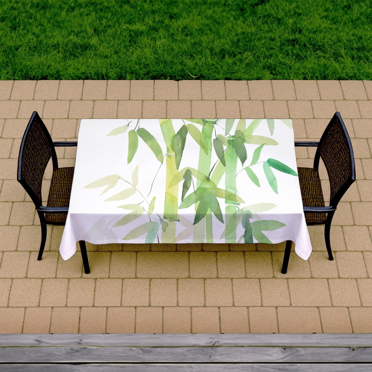 Picture of Begin Home Decor C1TCLRGET7F00O 58 x 102 in. Watercolor Bamboo Leaves Tablecloth for Indoor & Outdoor Decor