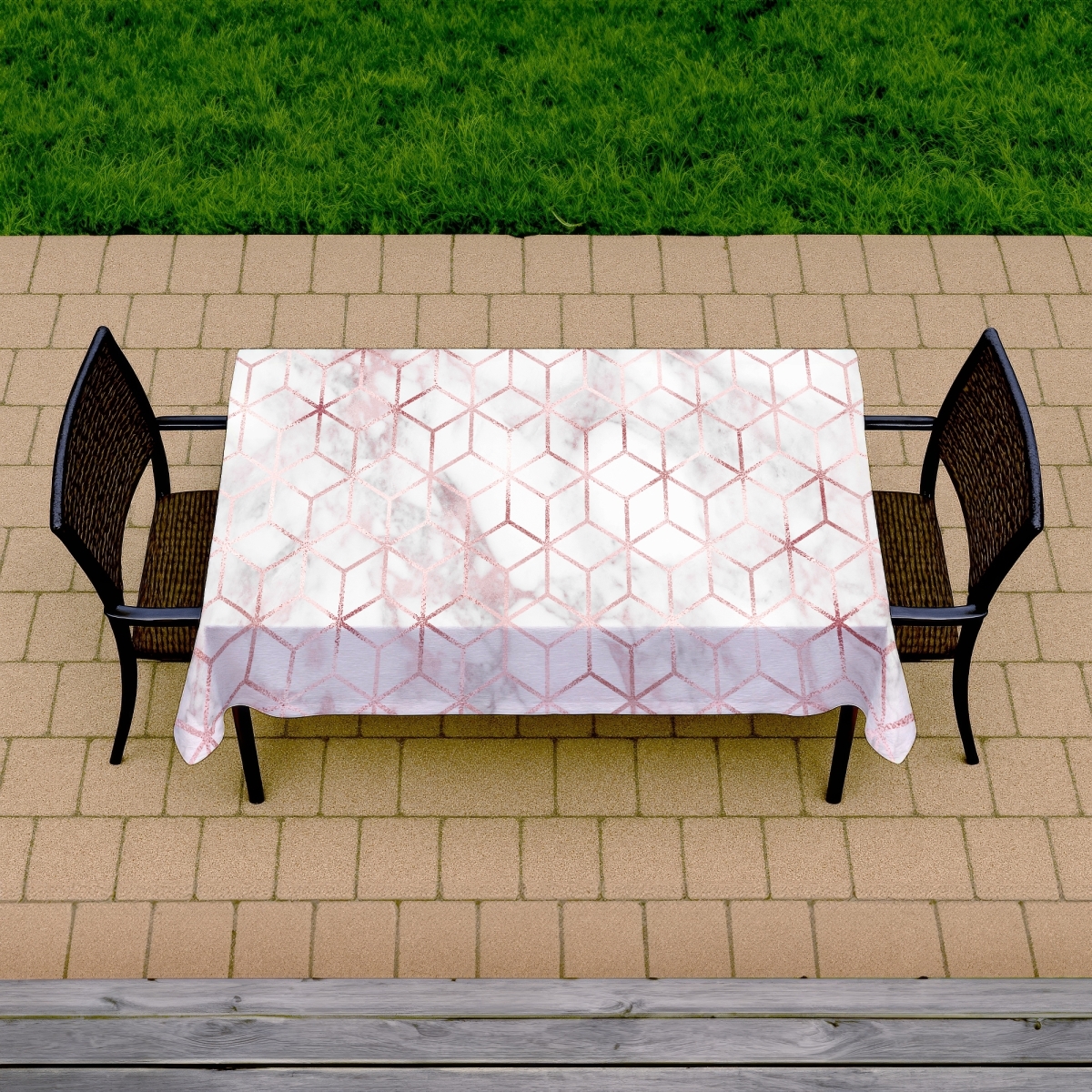 Picture of Begin Home Decor C1TCLRGETJXZ04 58 x 102 in. Symmetry White Abstract Tablecloth for Bedroom Indoor & Outdoor