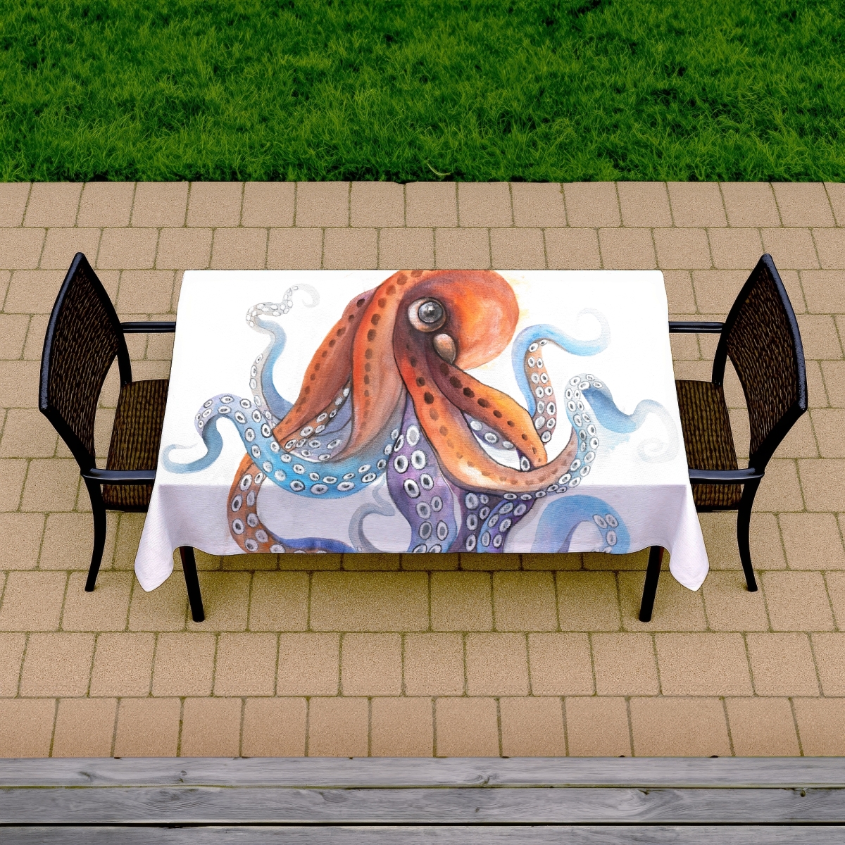 Picture of Begin Home Decor C1TCLRGEPA7FIW 58 x 102 in. Funny Colorful Octopus Tablecloth - Blue Animal Home Decor
