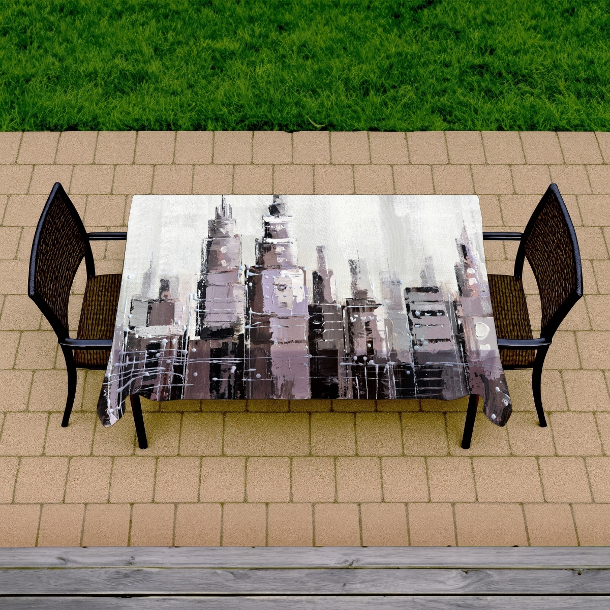 Picture of Begin Home Decor C1TCLRGEOLTSOS 58 x 102 in. Modern White Cities Tablecloth - Abstract Grayscale Cityscape