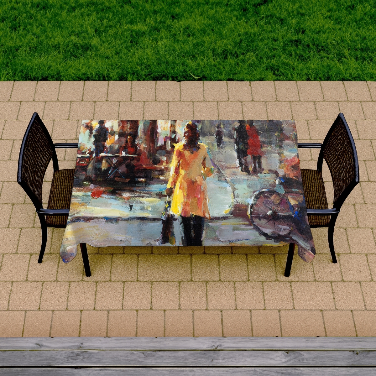 Picture of Begin Home Decor C1TCLRGEXS49VU 58 x 102 in. Red Tablecloth-Woman Walking in Paris - Indoor & Outdoor Decor