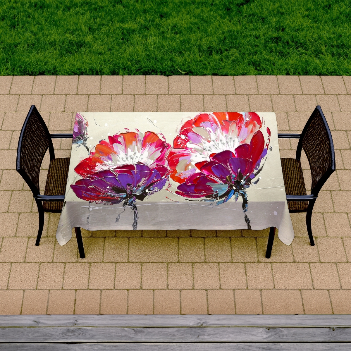 Picture of Begin Home Decor C1TCLRGETLBYBX 58 x 102 in. Gray Floral Tablecloth - Three Wild Flowers Indoor & Outdoor