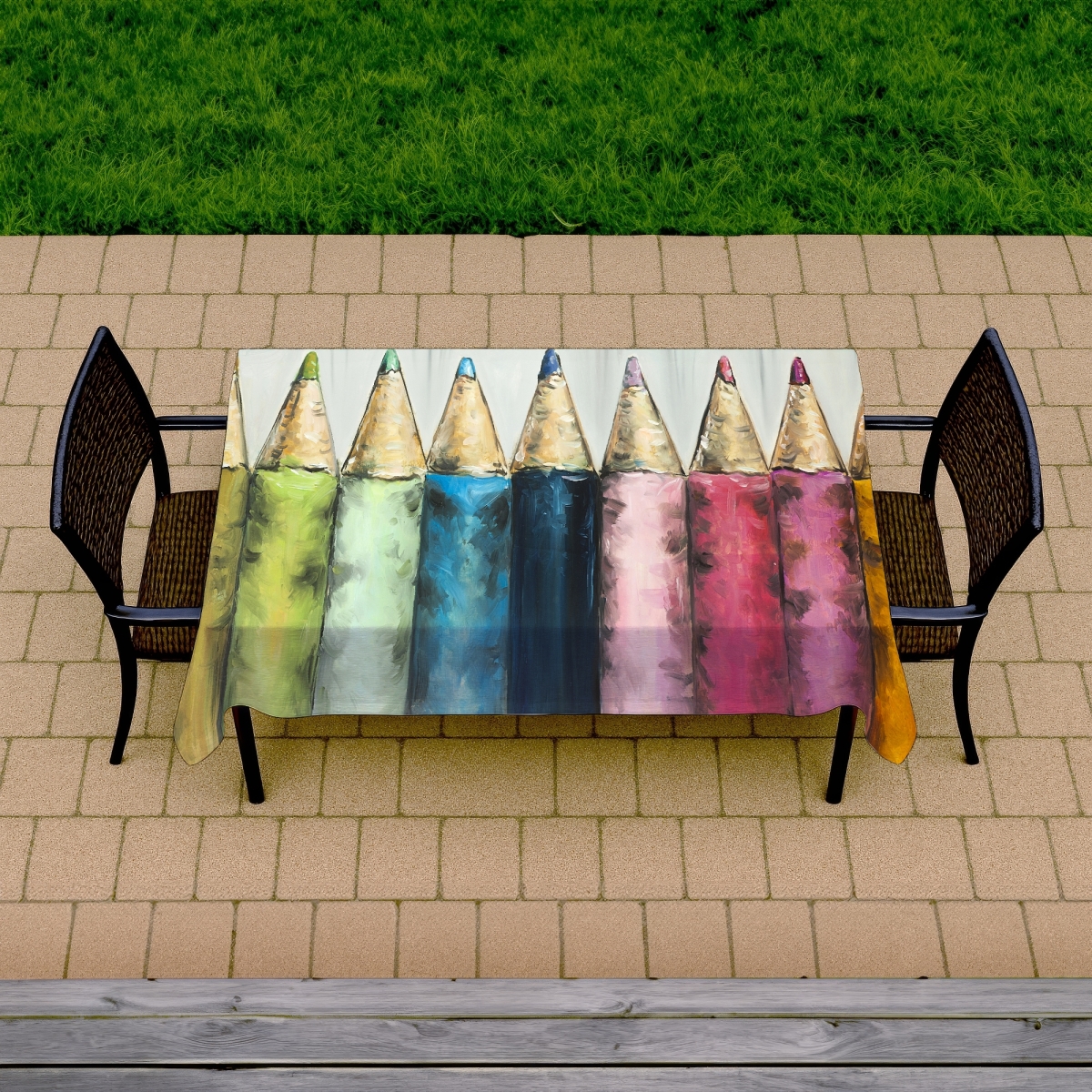 Picture of Begin Home Decor C1TCLRGEVSOBR1 58 x 102 in. Coloring Pencils Tablecloth - Indoor & Outdoor Home Decor