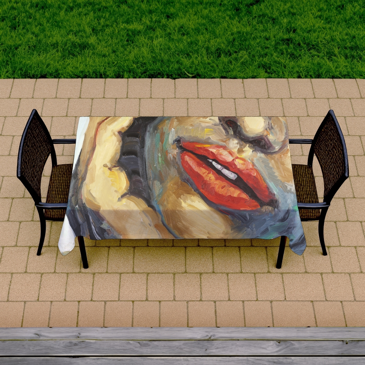 Picture of Begin Home Decor C1TCLRGE1W3HQK 58 x 102 in. Figurative Brown Beauty Tablecloth - Irresistible Lips Design