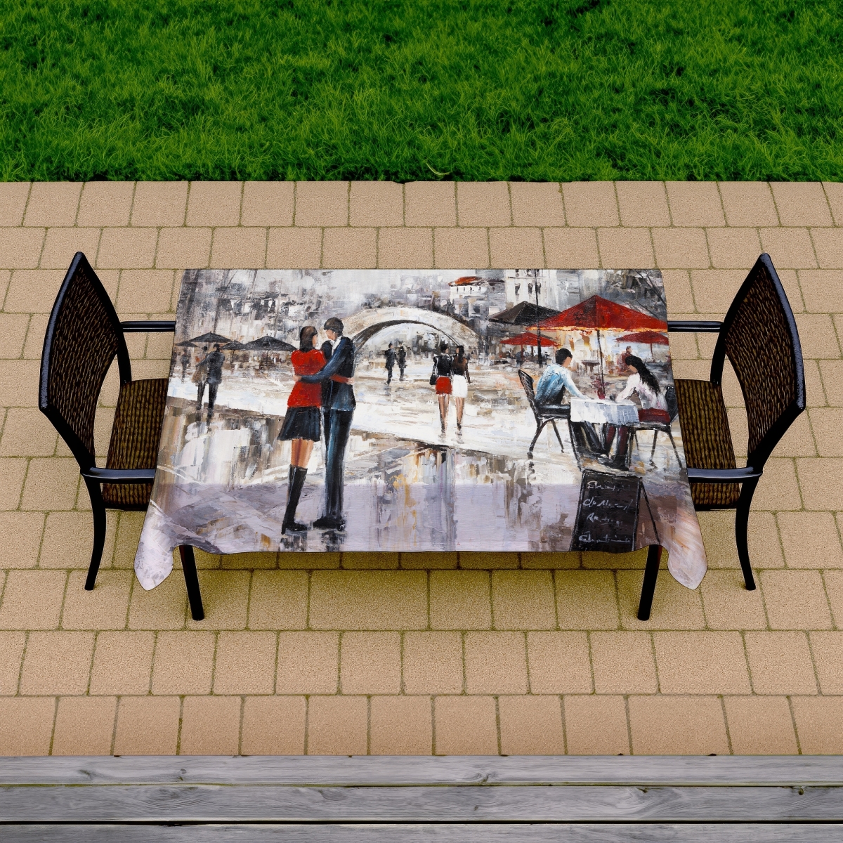 Picture of Begin Home Decor C1TCLRGEZX7HEK 58 x 102 in. Gray Tablecloth - Young Couple Hugging - Indoor & Outdoor Decor