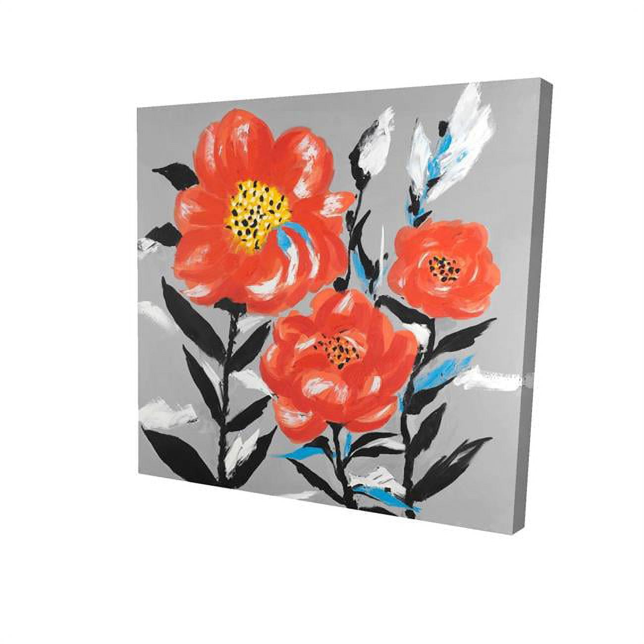 32 x 32 in. Pink Flowers with Blue Leaves-Print on Canvas