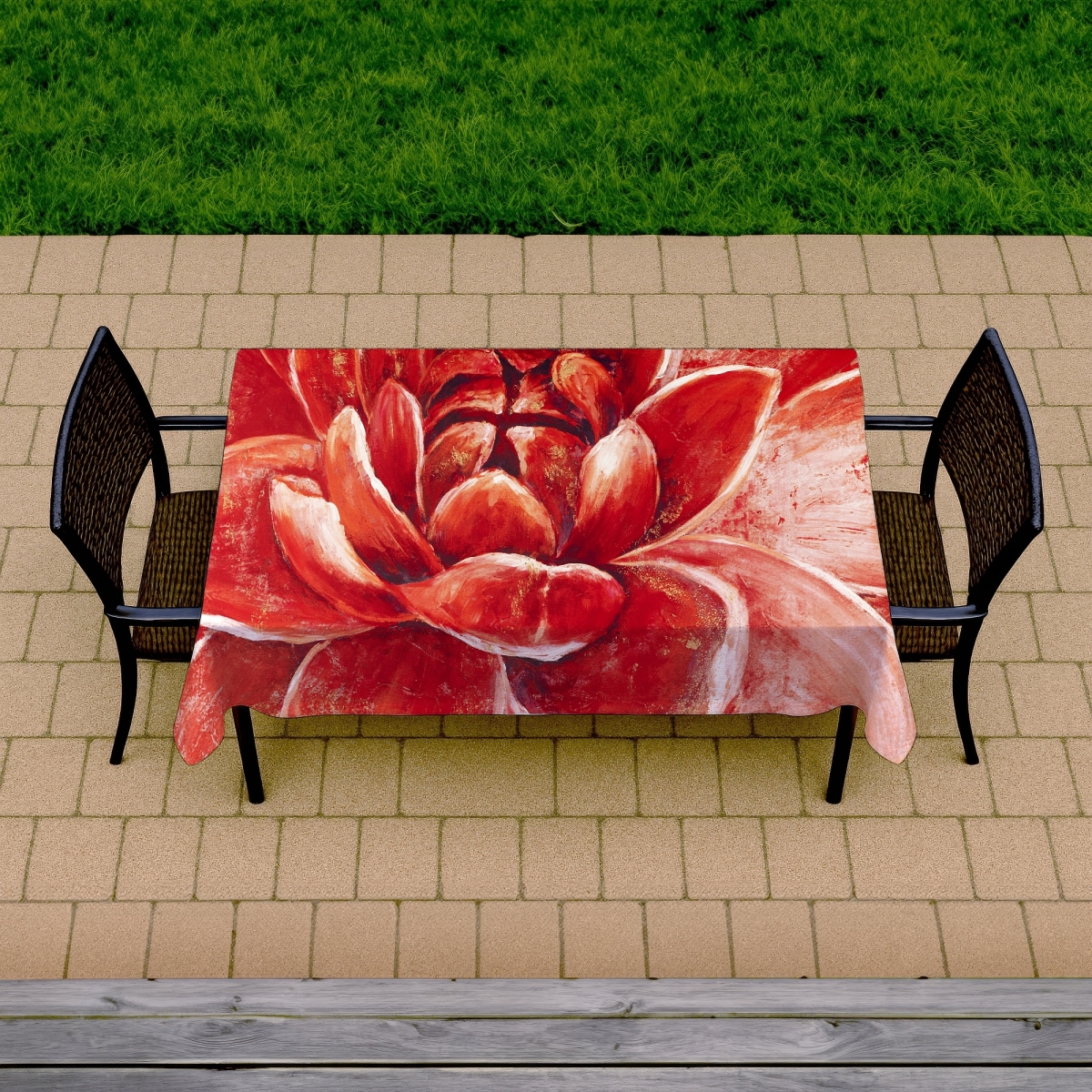 Picture of Begin Home Decor C1TCLRGEOHLATW 58 x 102 in. Red Chrysanthemum Tablecloth - Indoor & Outdoor Floral Decor