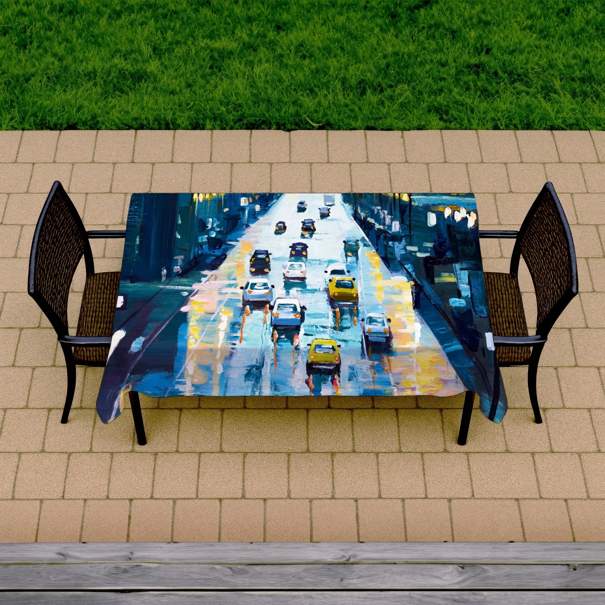 Picture of Begin Home Decor C1TCLRGEX5PG1E 58 x 102 in. Rainy Streets of York Tablecloth - Indoor & Outdoor Decor