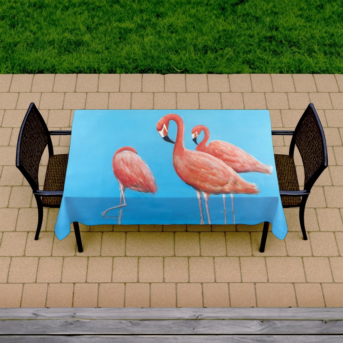 Picture of Begin Home Decor C1TCLRGETY06B0 58 x 102 in. Bird Blue Group of Flamingos Tablecloth - Indoor & Outdoor Decor