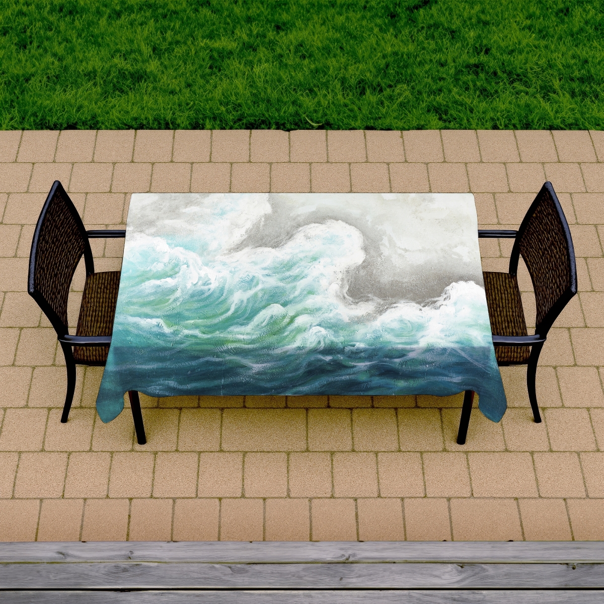 C1TCLRGEM9YQZC 58 x 102 in. Seaside Blue Coastal Tablecloth - Indoor & Outdoor Home Decor