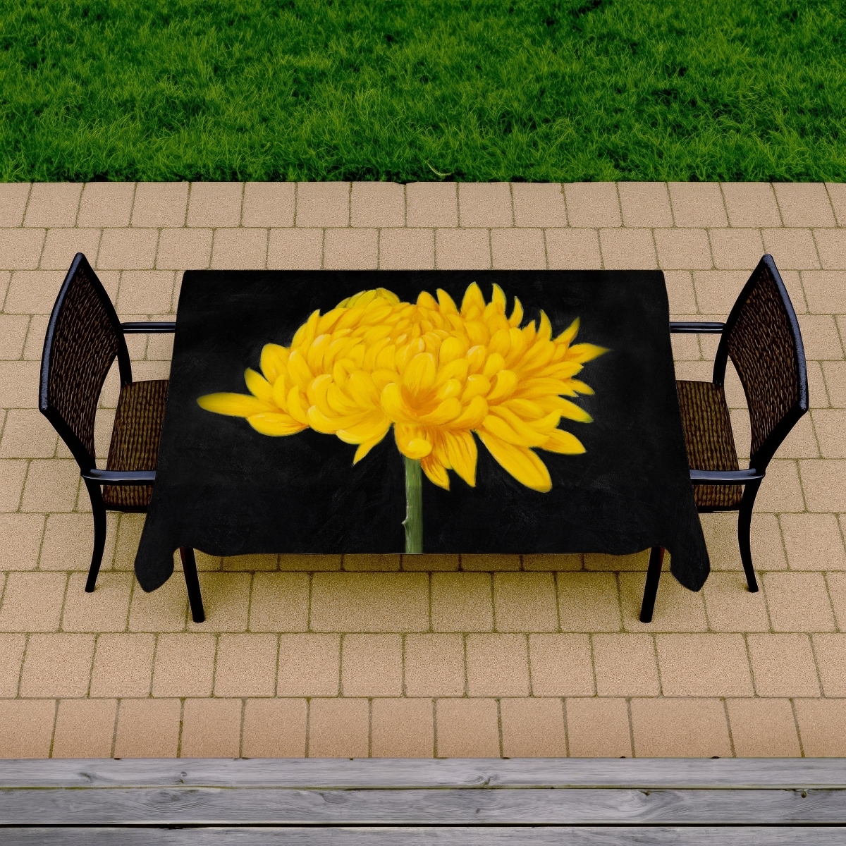 Picture of Begin Home Decor C1TCLRGEVMRBDS 58 x 102 in. Chrysanthemum Yellow Floral Tablecloth - Indoor & Outdoor Decor