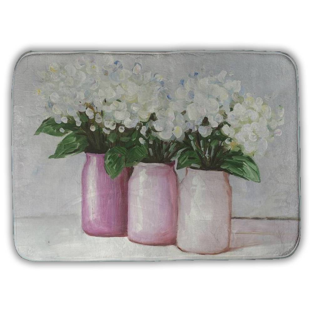 5930-1724-FL116 17 x 24 in. White Botanical Bath Mat - Hydrangea Flowers Home Decor