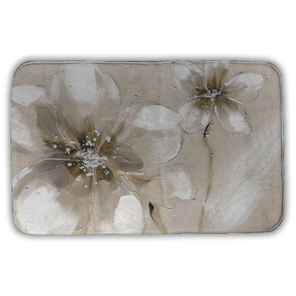 5930-2134-FL30 21 x 34 in. Botanical Silver Bath Mat - Two Cream Flowers Home Decor