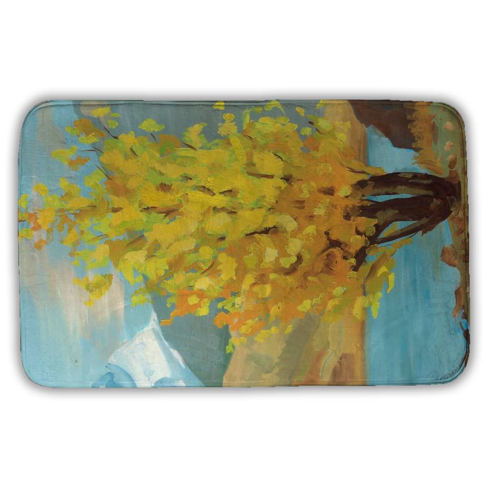 5930-3421-LA115 21 x 34 in. Coastal Blue Trees Bath Mat - Yellow Tree Reflection Decor