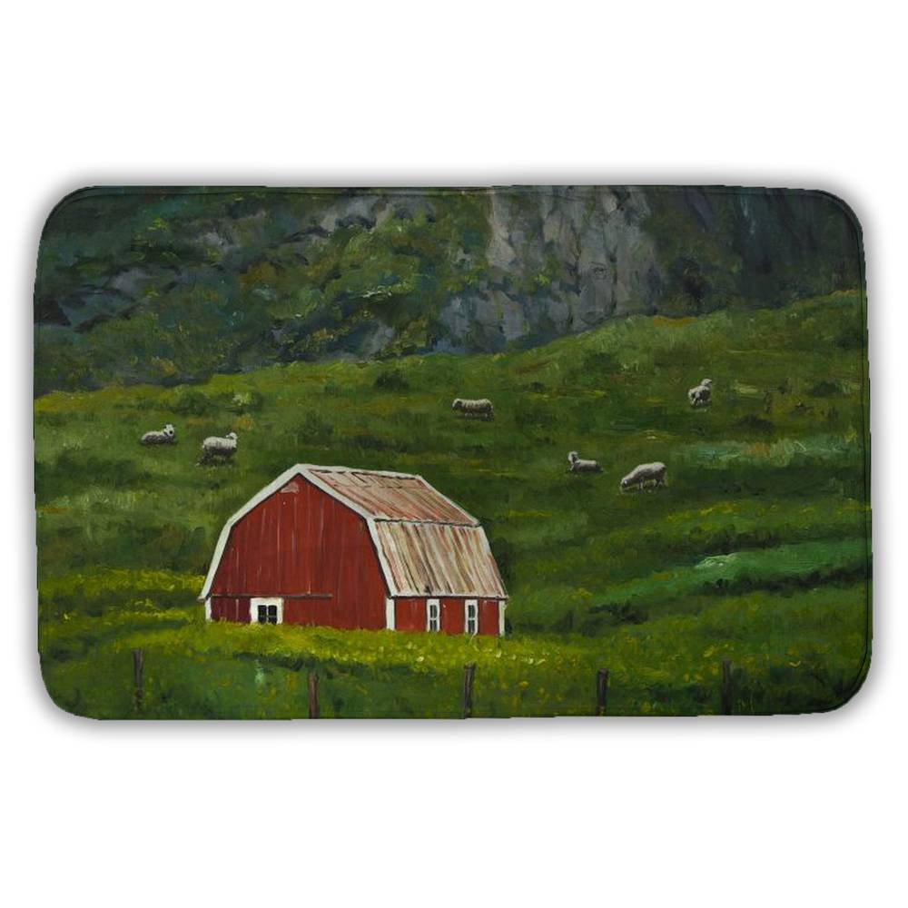 5930-2134-LA183 21 x 34 in. Life in the Countryside - Red Farm Animals Bath Mat Decor