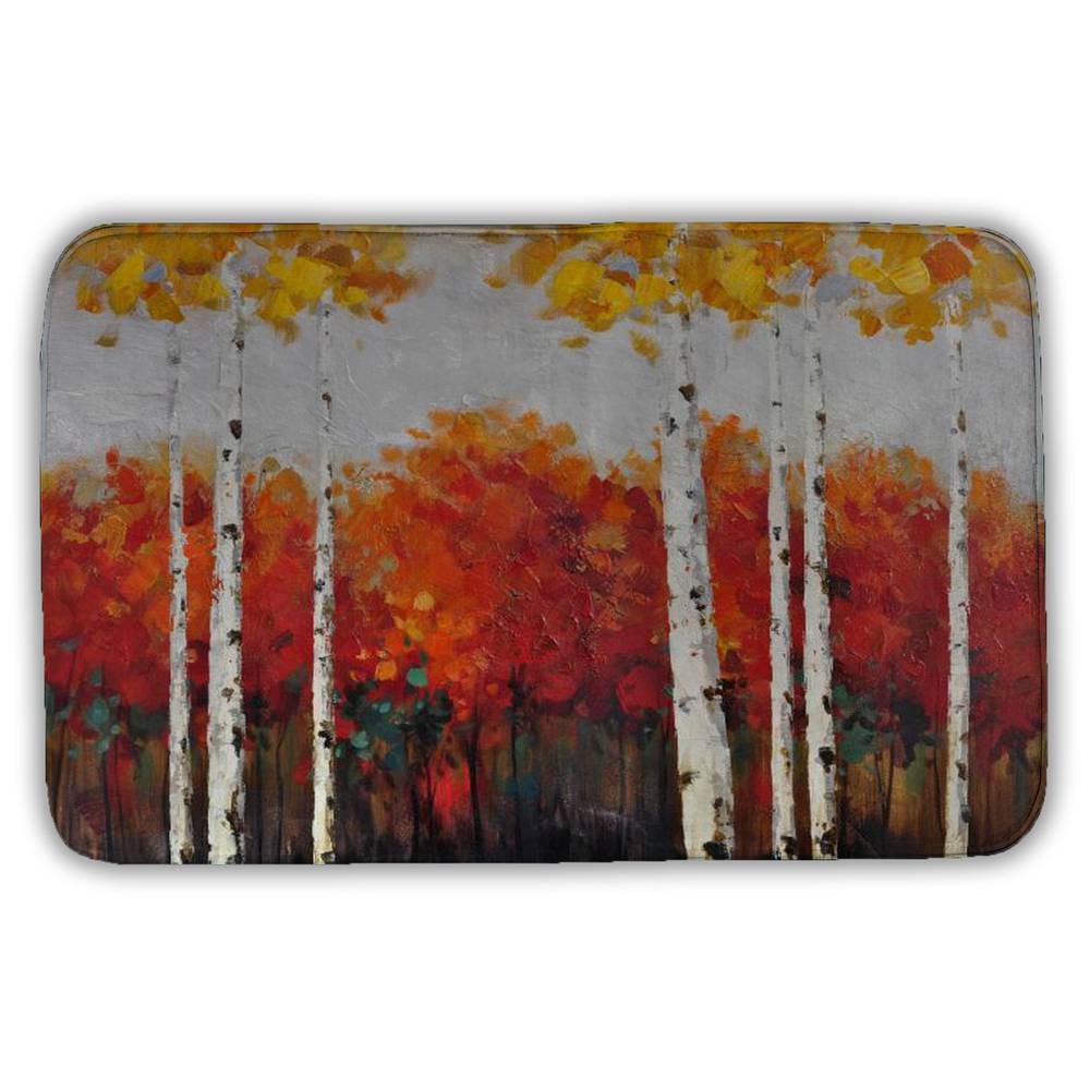 5930-2134-LA9 21 x 34 in. Birches by Fall Trees Landscape Green Bath Mat - Home Decor