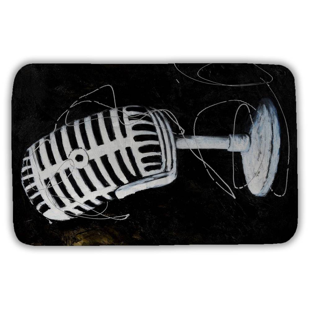 5930-3421-MU27 21 x 34 in. Microphone White Bath Mat - Modern Man Cave Decor