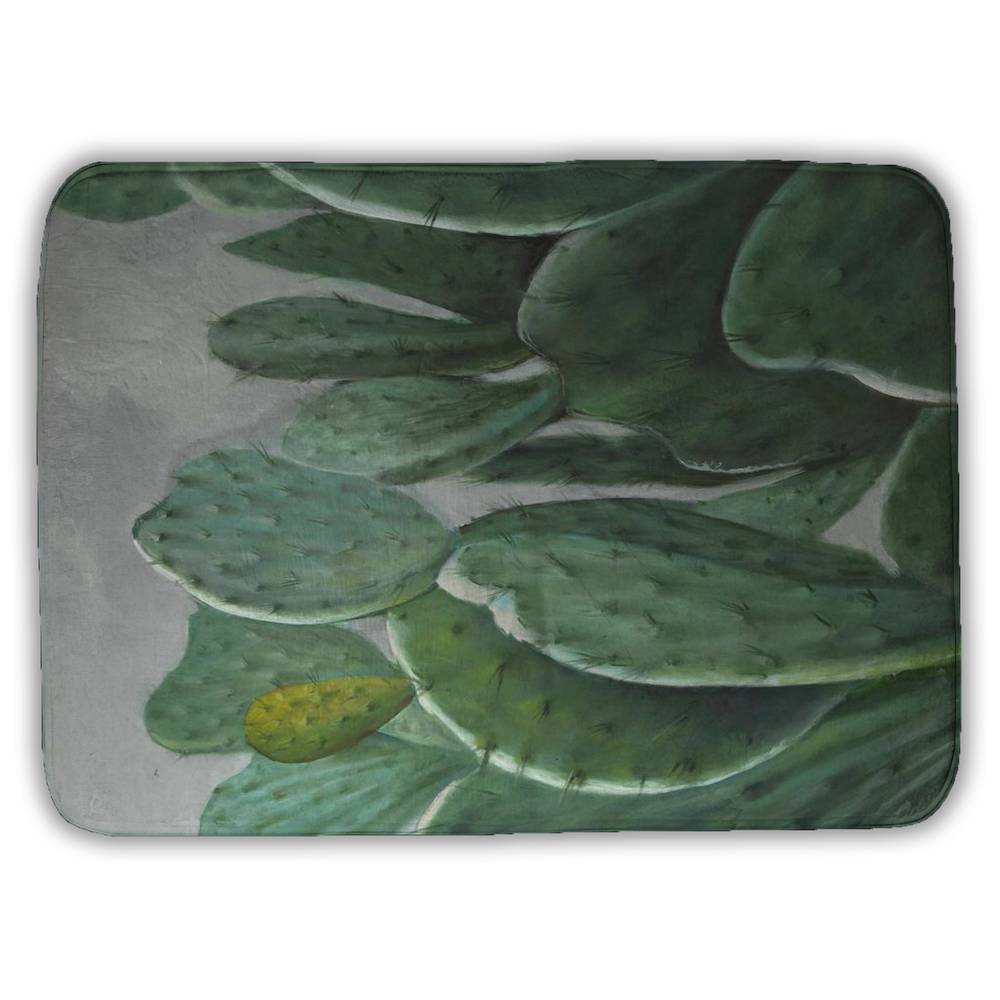 5930-2417-FL139 17 x 24 in. Paddle Cactus Botanical Gray Bath Mat - Exotic Home Decor