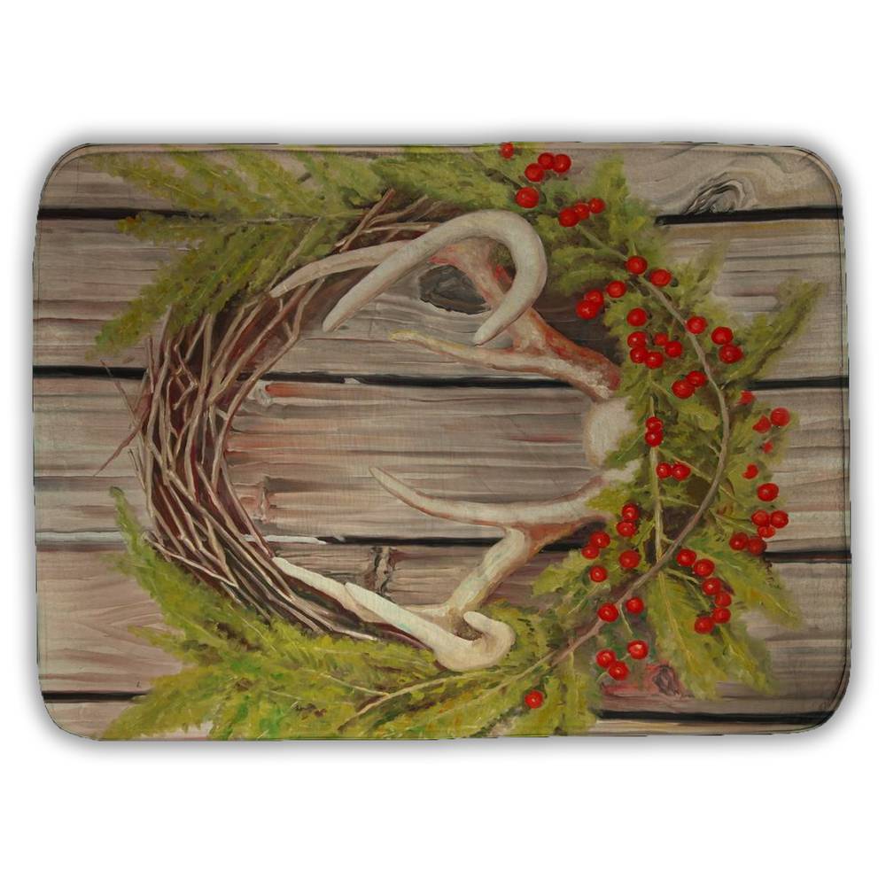 5930-2417-HO11 17 x 24 in. Christmas Wreath Bath Mat - Kitchen Brown Still Life Decor