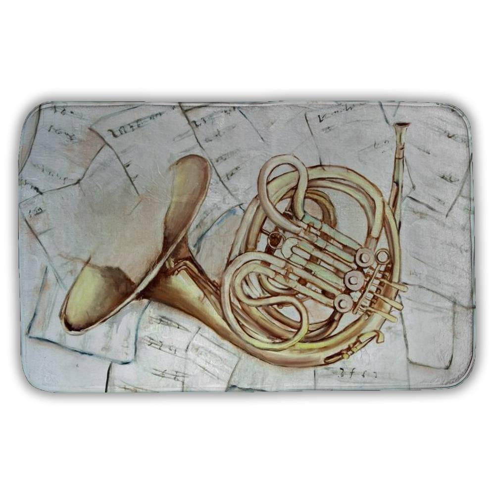5930-2134-MU43 21 x 34 in. Horn on Music Sheet Bath Mat - Musical Home Decor