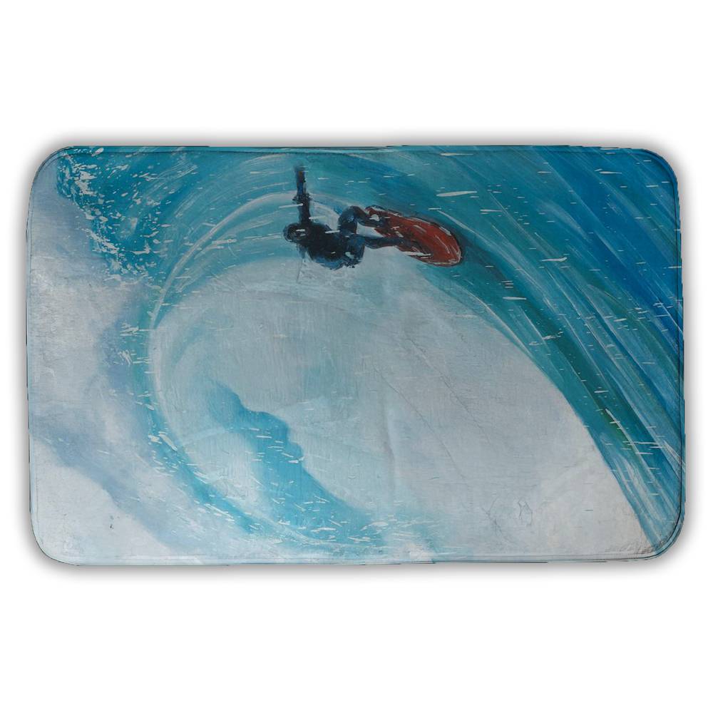 5930-3421-SP49 21 x 34 in. Surfer on A Big Wave Bath Mat - Blue Man Cave Decor