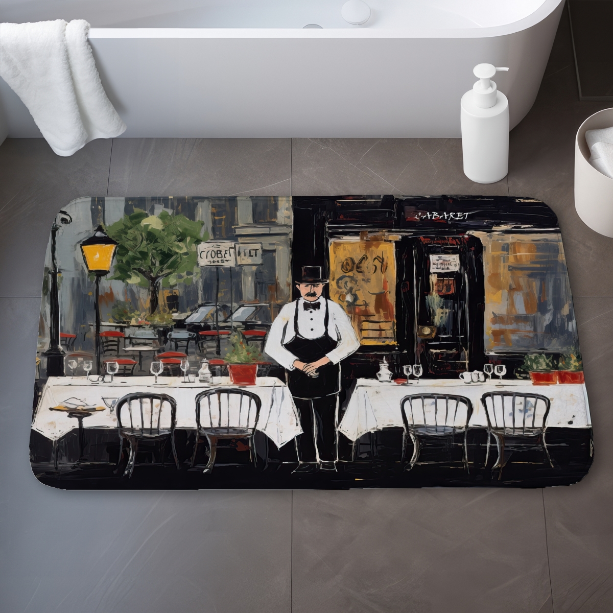 5930-2134-ST65 21 x 34 in. Kitchen Street Cabaret White Bath Mat - Home Decor Elegance
