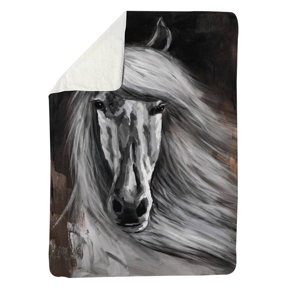 5545-8060-AN124-1 60 x 80 in. Rustic White Horse Sherpa Fleece Blanket - Cozy Home Decor
