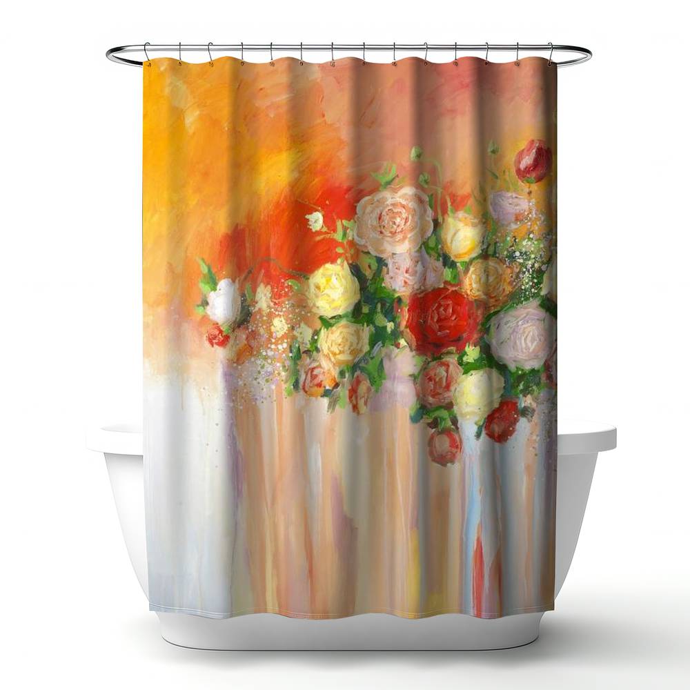 4240-7174-FL155 71 x 74 in. Red Floral & Botanical Shower Curtain - Multi Color Abstract Flowers