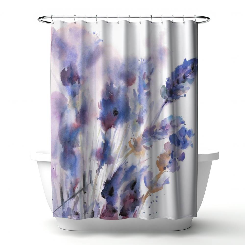 4240-7174-FL229 71 x 74 in. Purple Botanical Shower Curtain - Watercolor Lavender Decor
