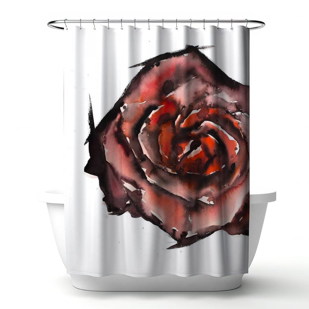 4240-7174-FL290 71 x 74 in. Watercolor Rose Red Shower Curtain - Floral & Botanical Decor