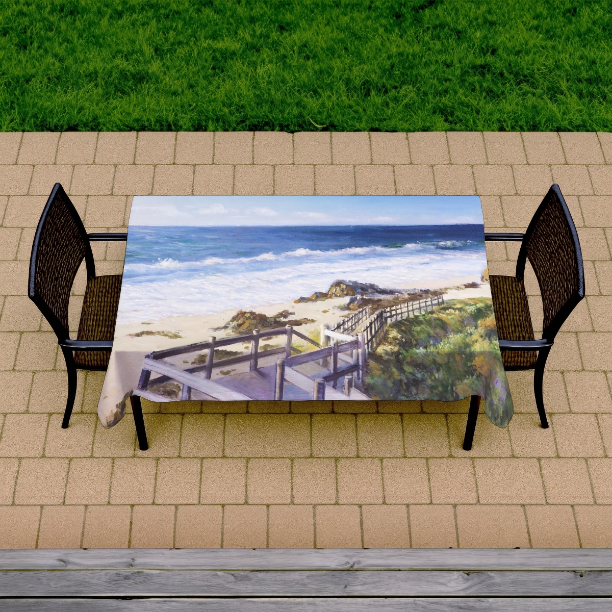 Picture of Begin Home Decor C1TCLRGE1YDI8X 58 x 102 in. Walk To the Beach Blue Sea Tablecloth - Indoor & Outdoor Decor