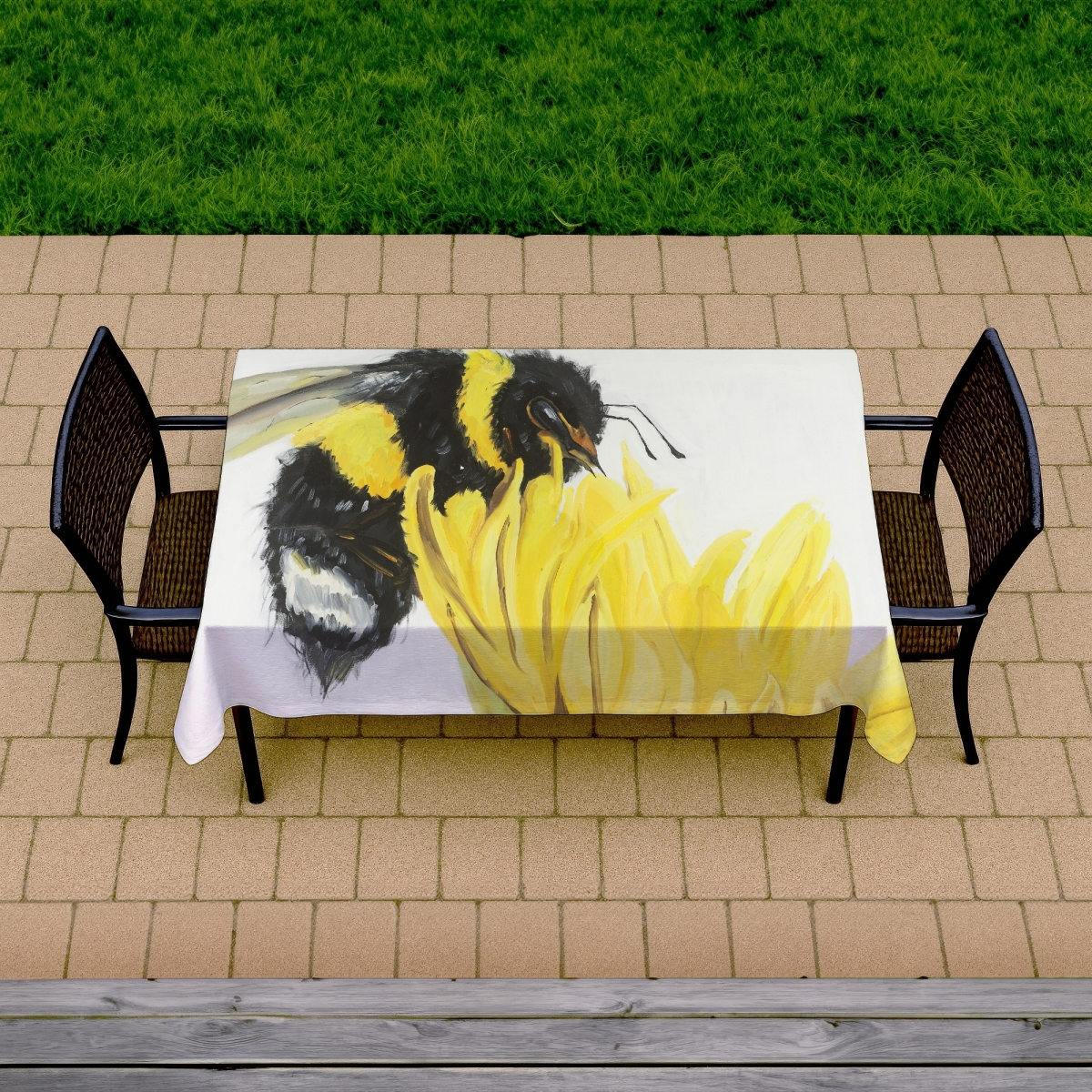 Picture of Begin Home Decor C1TCLRGE2I9GVF 58 x 102 in. Yellow Tablecloth - Bumblebee Dandelion Design - Indoor & Outdoor