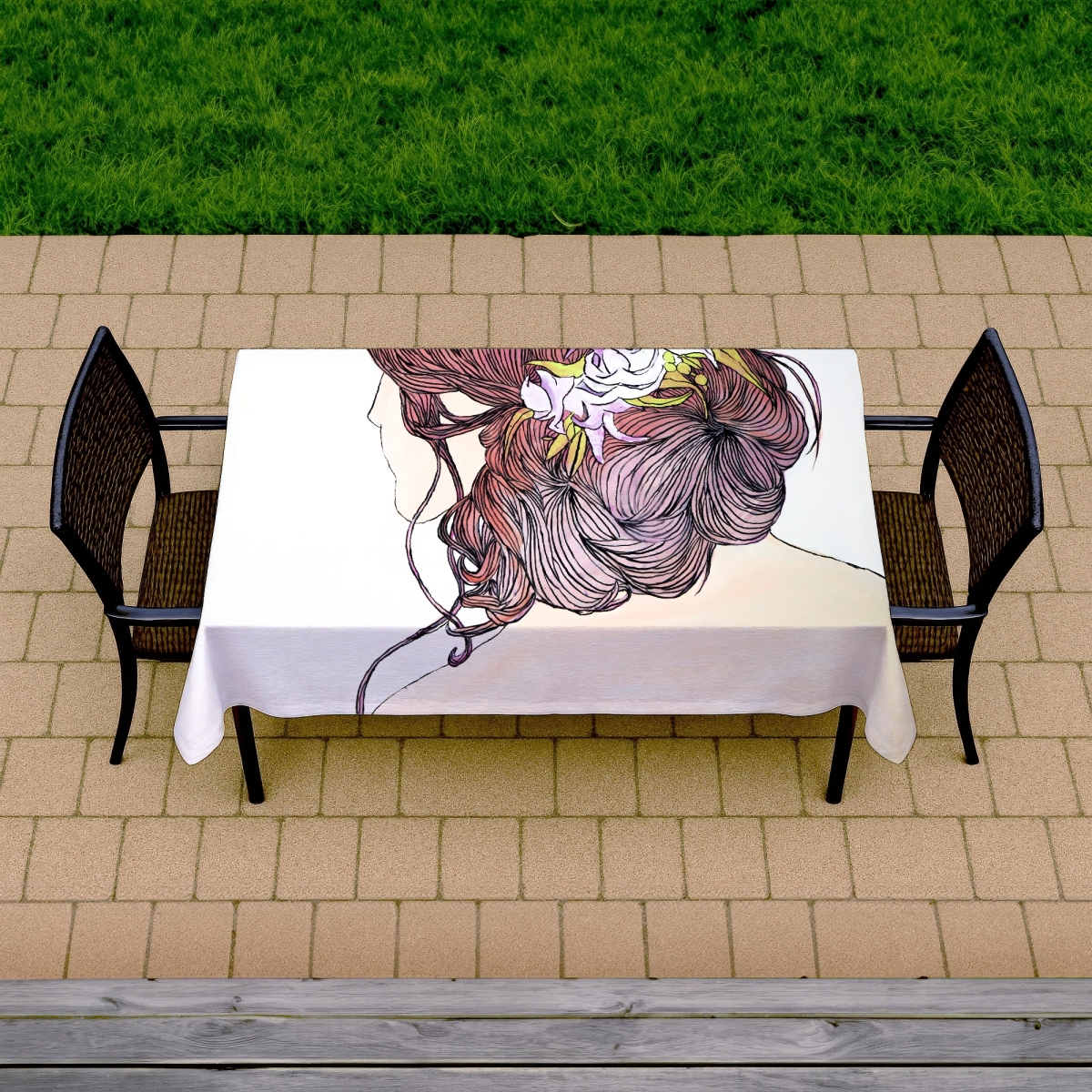 Picture of Begin Home Decor C1TCLRGEKNIDCO 58 x 102 in. Woman with Flowers Tablecloth - Indoor & Outdoor Home Decor