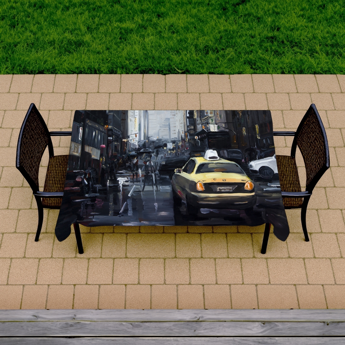 Picture of Begin Home Decor C1TCLRGEZUT80D 58 x 102 in. York in the Dark Cityscape Tablecloth - Indoor & Outdoor Decor