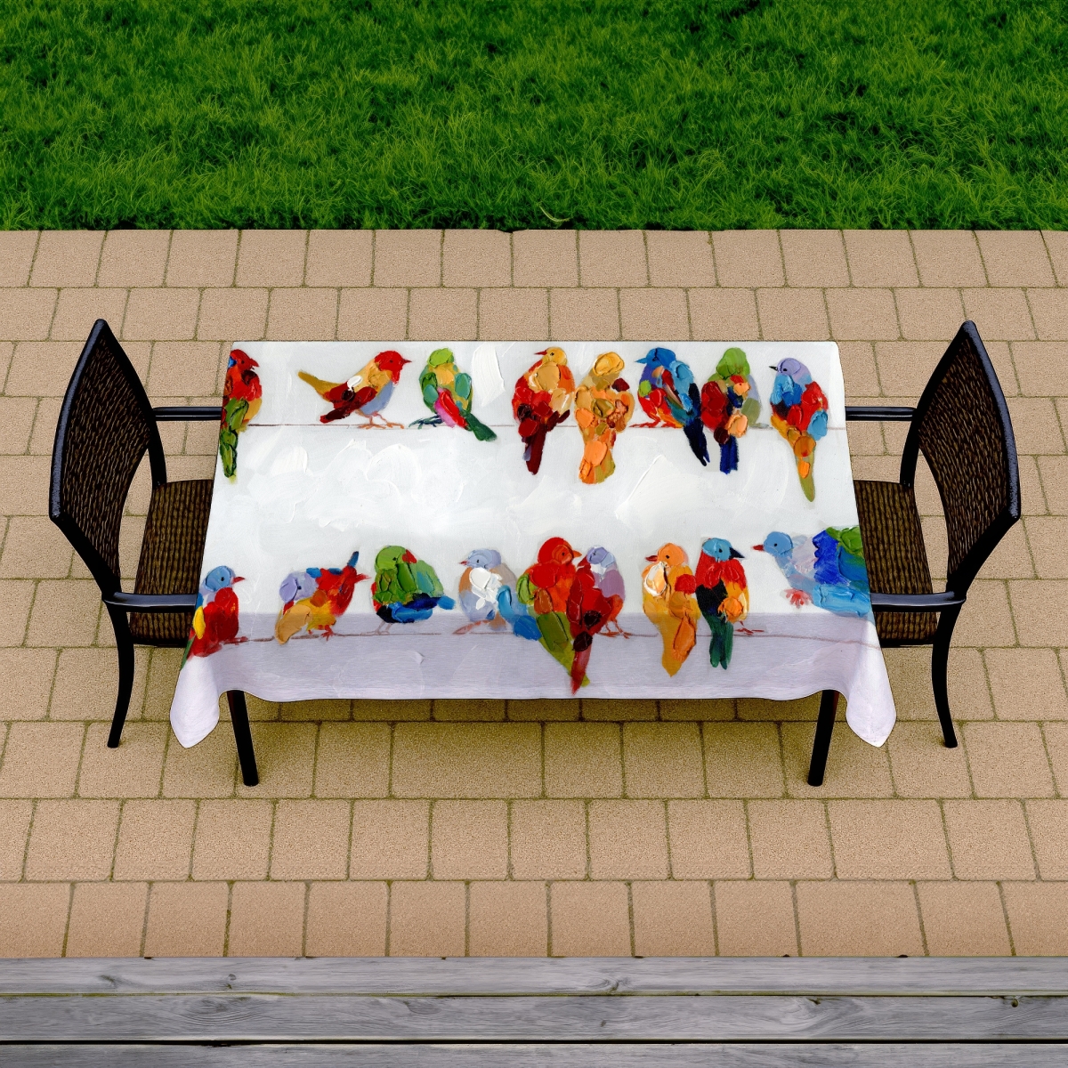 Picture of Begin Home Decor C1TCLRGEPC2S9Q 58 x 102 in. Bedroom Animals Blue Tablecloth - Colorful Birds on A Wire