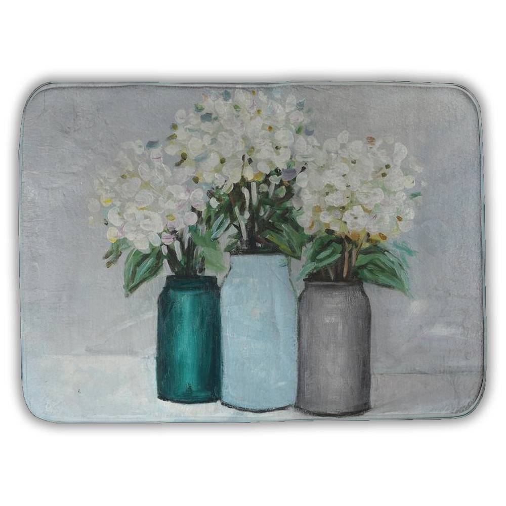 5930-1724-FL117 17 x 24 in. Hydrangea Floral Bath Mat - Blue Vase Botanical Home Decor