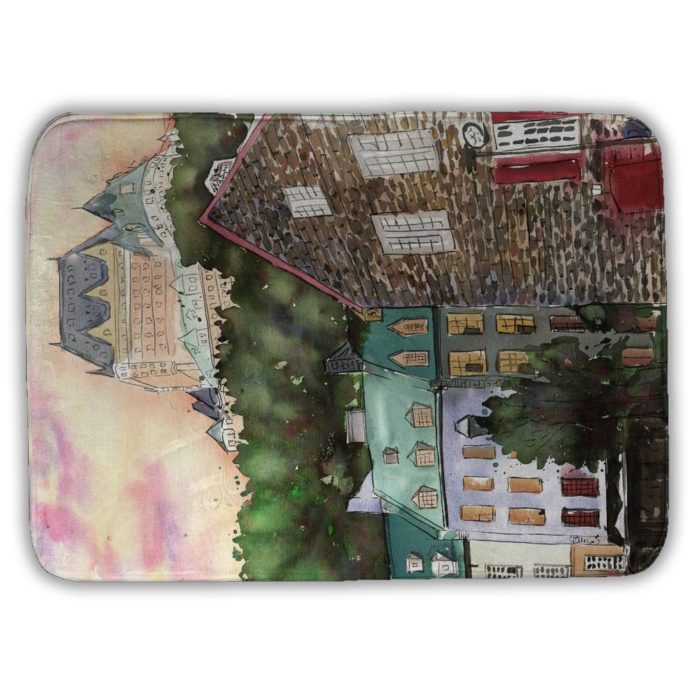 5930-2417-PL1 17 x 24 in. Chateau Frontenac Bath Mat - Vintage Kitchen Decor - Trees