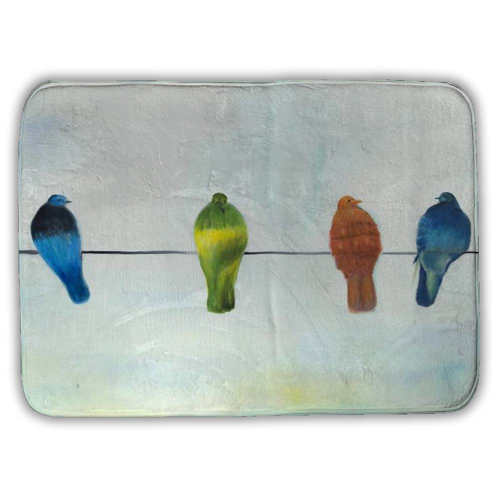 5930-1724-AN481 17 x 24 in. Blue Animals Bath Mat - Perched Abstract Birds Home Decor