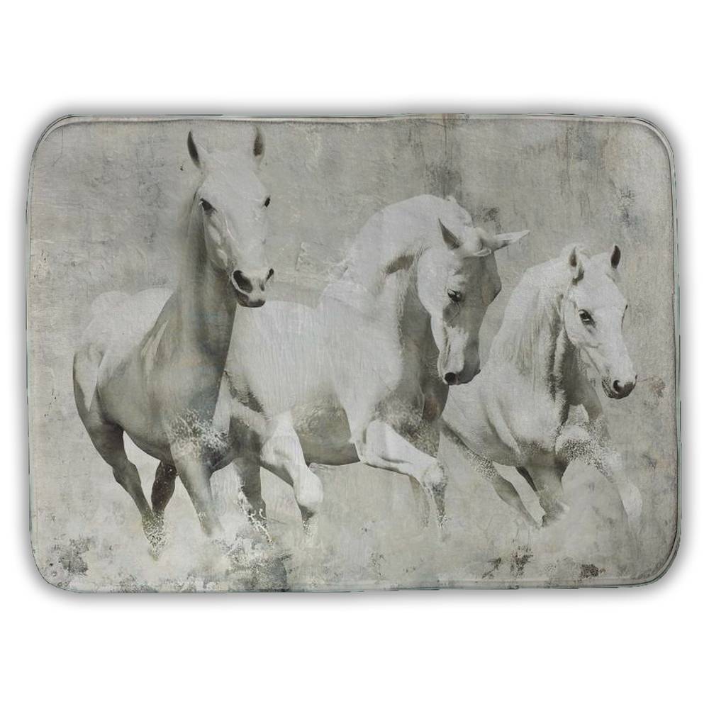 5930-1724-AN7 17 x 24 in. White Western Bath Mat - Three White Horses Running Decor