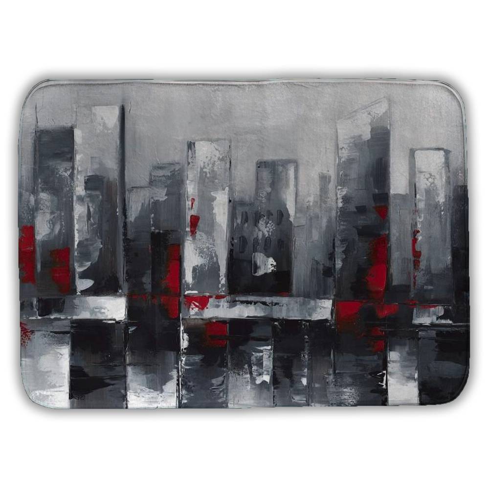 5930-1724-CI16 17 x 24 in. Abstract Cityscape Blue Bath Mat - Contemporary Home Decor