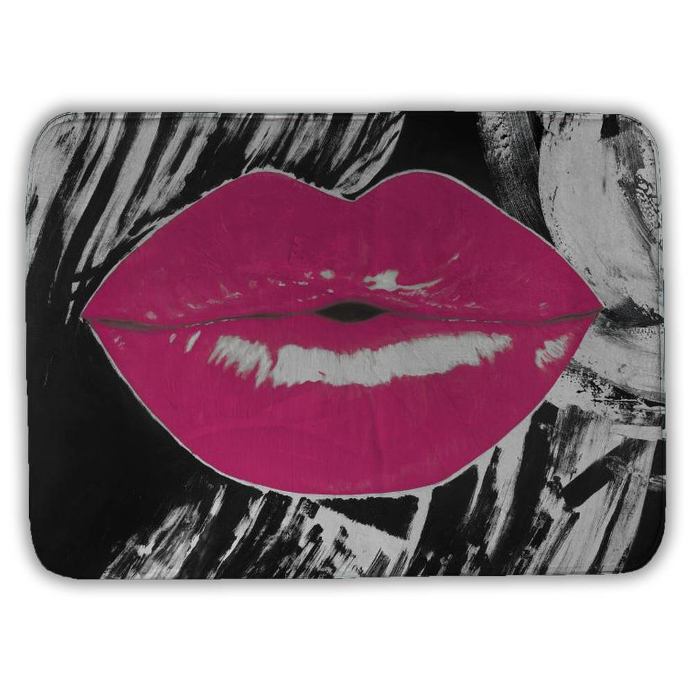 5930-1724-FI55-1 17 x 24 in. Black Romantic Beauty Bath Mat - Pink Glossy Lips Decor
