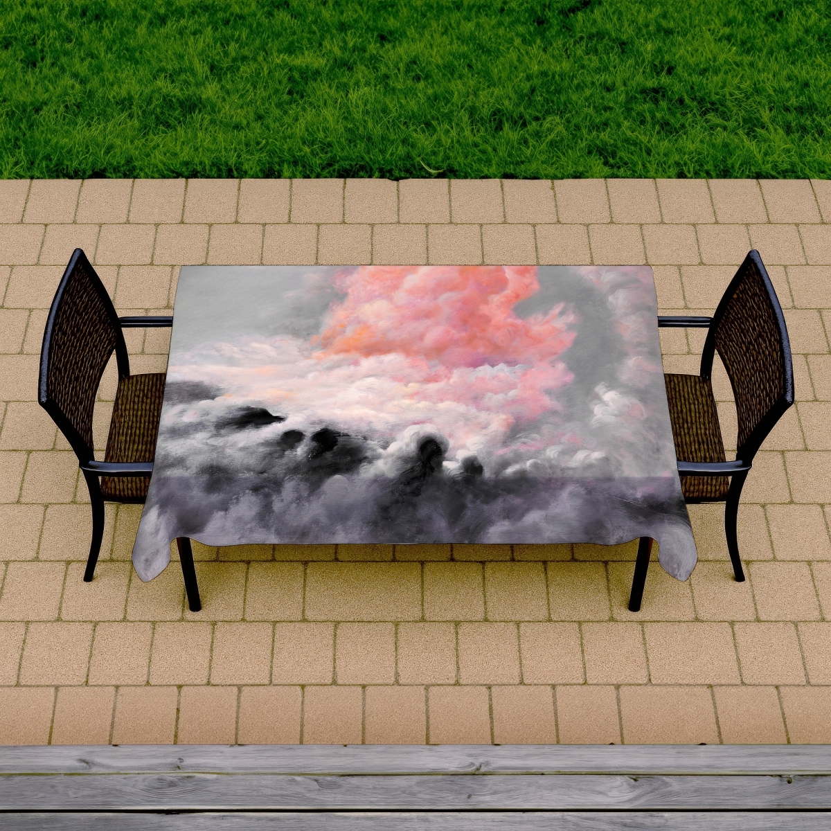 Picture of Begin Home Decor C1TCLRGEUQ0XH2 58 x 102 in. Gray Landscapes Pink Clouds Tablecloth - Indoor & Outdoor Decor