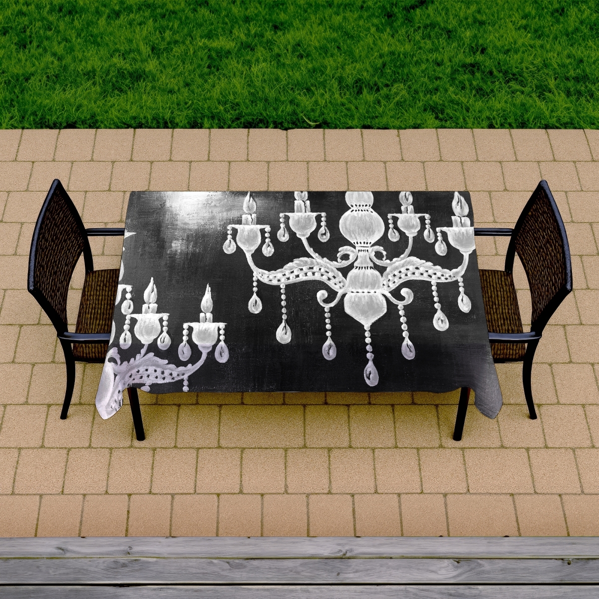 Picture of Begin Home Decor C1TCLRGELOVMOV 58 x 102 in. White Chandeliers Tablecloth - Indoor & Outdoor Home Decor