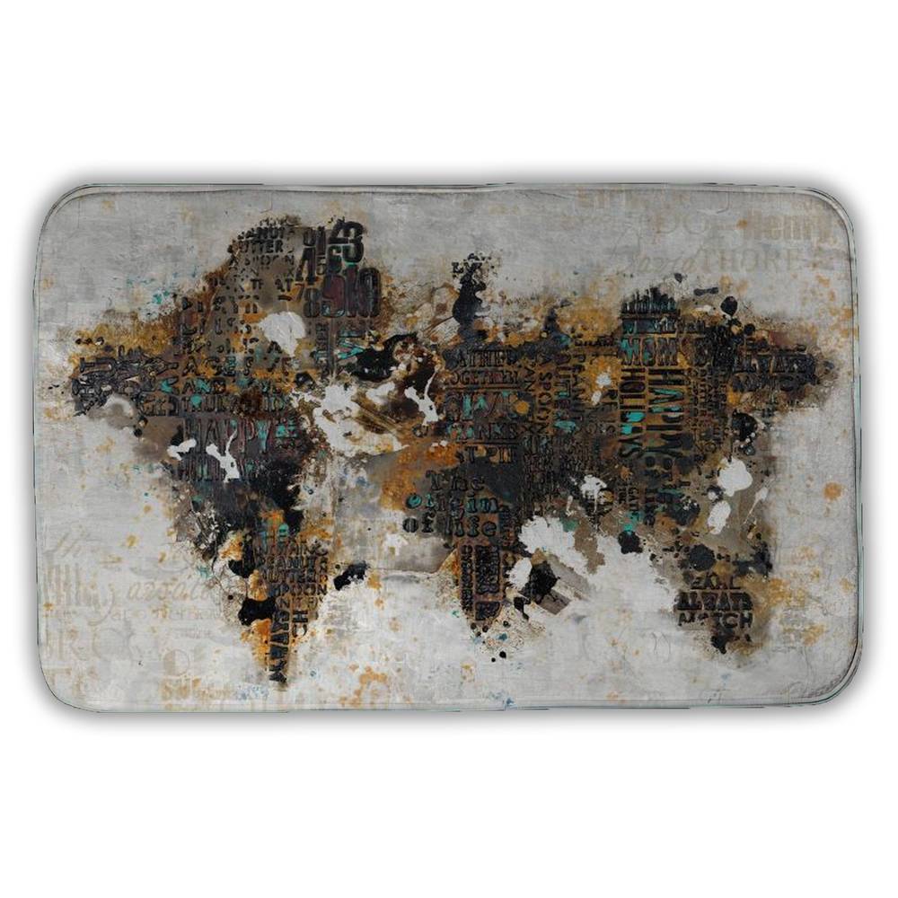5930-2134-CI146 21 x 34 in. Abstract World Map Bath Mat - Modern Cities Home Decor