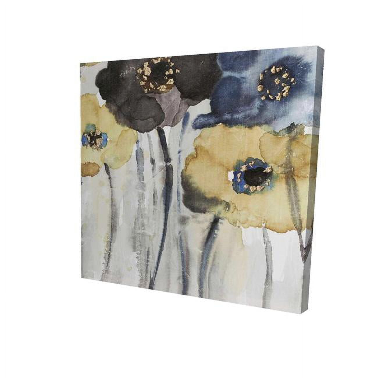 32 x 32 in. Grey, Blue & Yellow Flowers-Print on Canvas