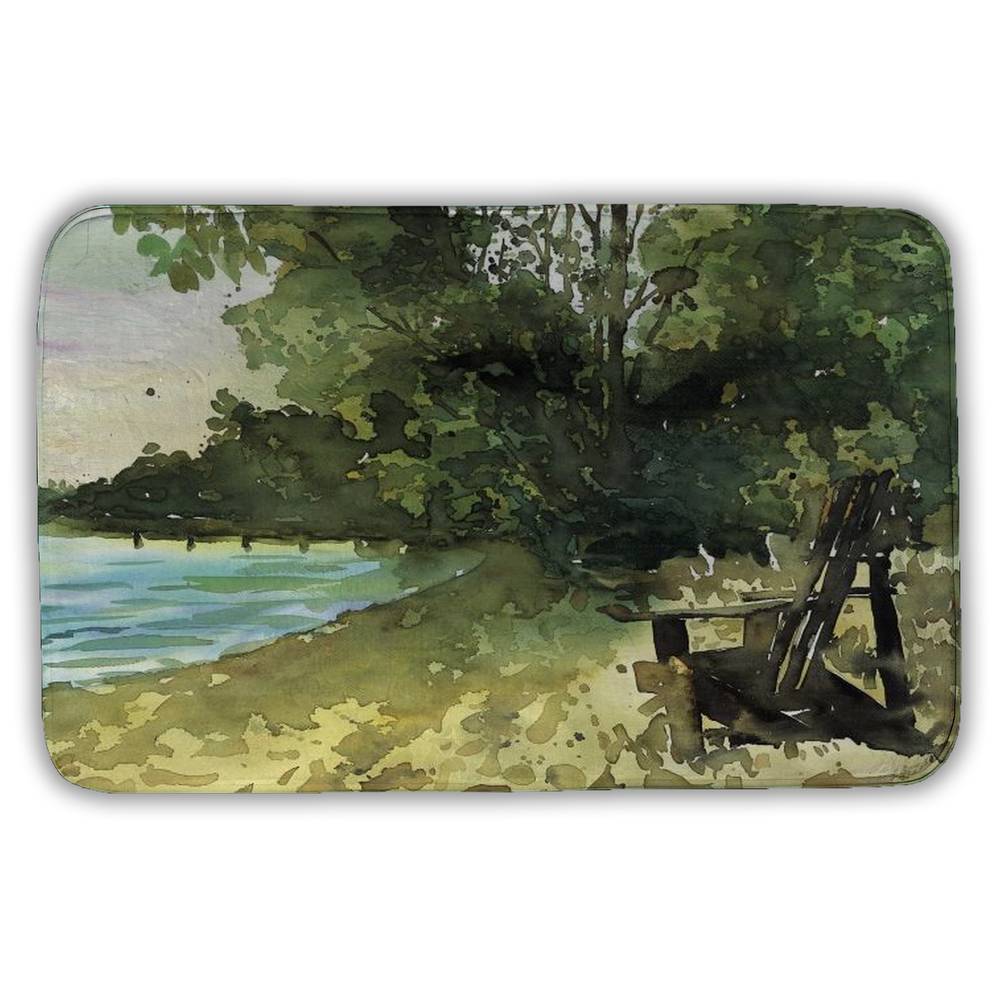 5930-2134-CO124 21 x 34 in. Day at the Lake Blue Bath Mat - Trees Home Decor Accessory